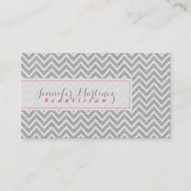 Carte De Visite Gris clair Chevron Motif Lin Texture 3a (Devant)