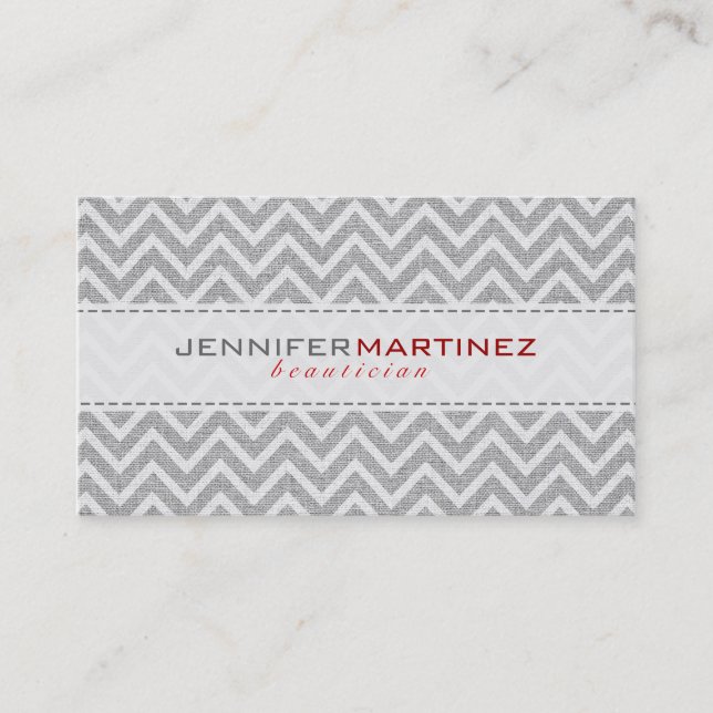 Carte De Visite Gris clair Retro Chevron Motif Lin Texture (Devant)