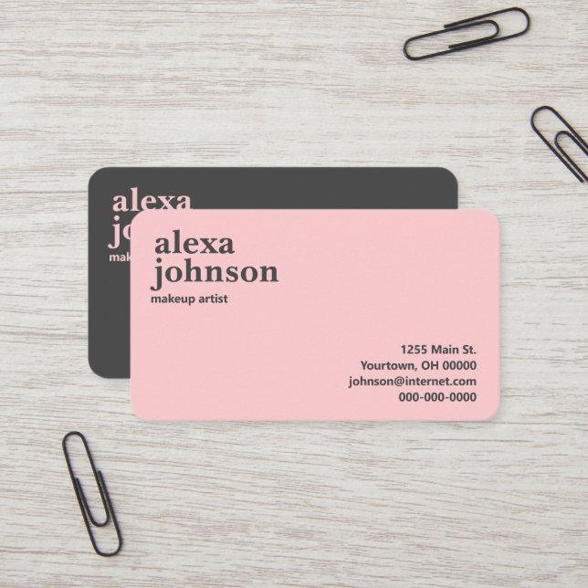 Carte De Visite Gris Contemporain Et Rose Blush (Devant/Arrière en situation)