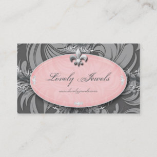 Carte De Visite Gris élégant de Fleur de lis Pink de mode de