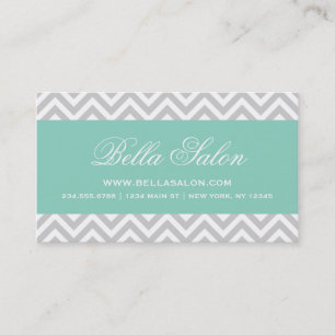 Carte De Visite Gris et Aqua Moderne Chevron Stripes