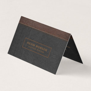 Carte De Visite Gris foncé et Brown pointu Faux cuir