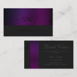 Carte De Visite Gris foncé Motif violet avec monogramme