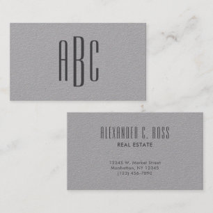 Carte De Visite Gris foncé Simple à trois lettres Monogramme
