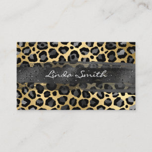 Carte De Visite Gris Gold Foil Leopard Brush Stroke