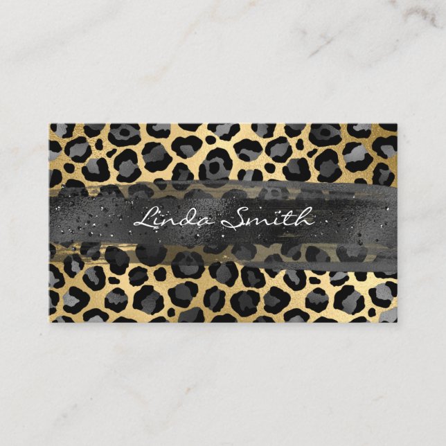 Carte De Visite Gris Gold Foil Leopard Brush Stroke (Devant)