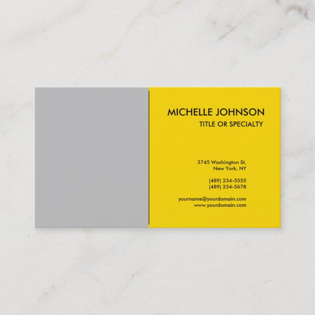 Carte De Visite Gris Jaune Minimaliste Simple Simple Classique (Devant)