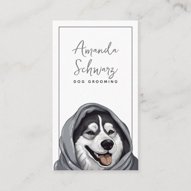 Carte De Visite Gris moderne et blanc Cute Husky Chig Grooming (Devant)