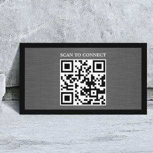 Carte De Visite Gris Moderne Métal Faux Code QR Noir Gras