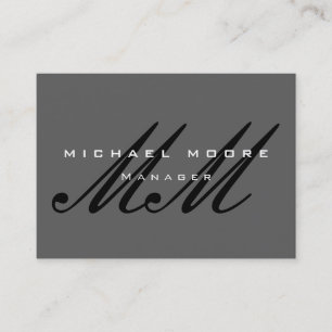 Carte De Visite Gris noir Script Monogramme moderne