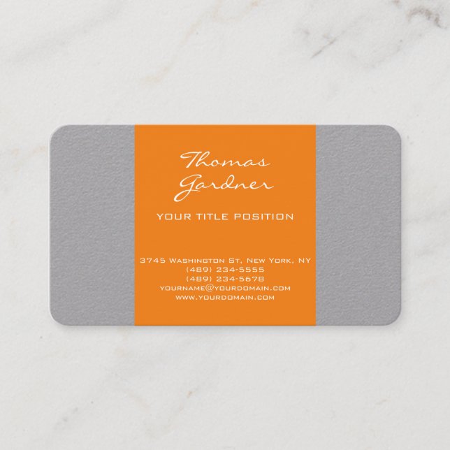 Carte De Visite Gris Orange écriture manuscrite Plat créative mode (Devant)