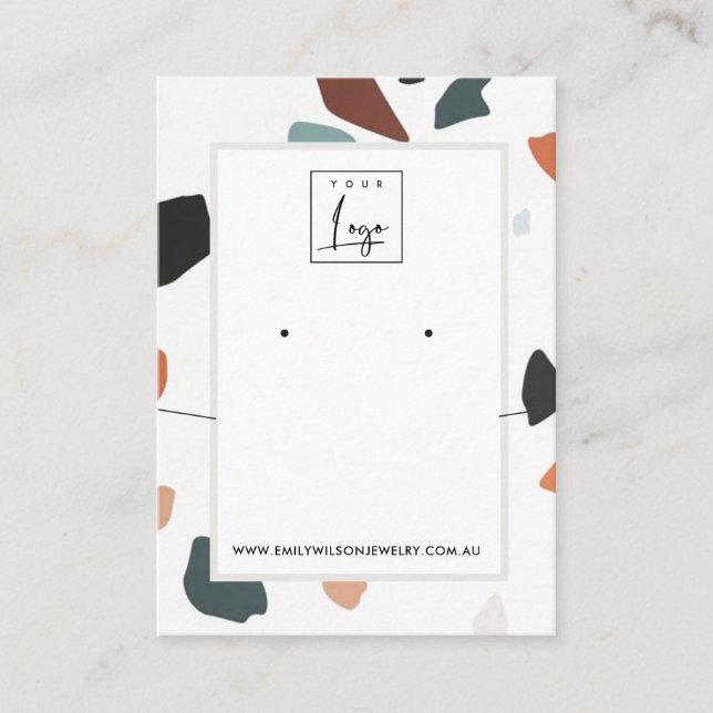 Carte De Visite Gris Orange Terrazzo Ecouter Collier Afficher logo (Devant)