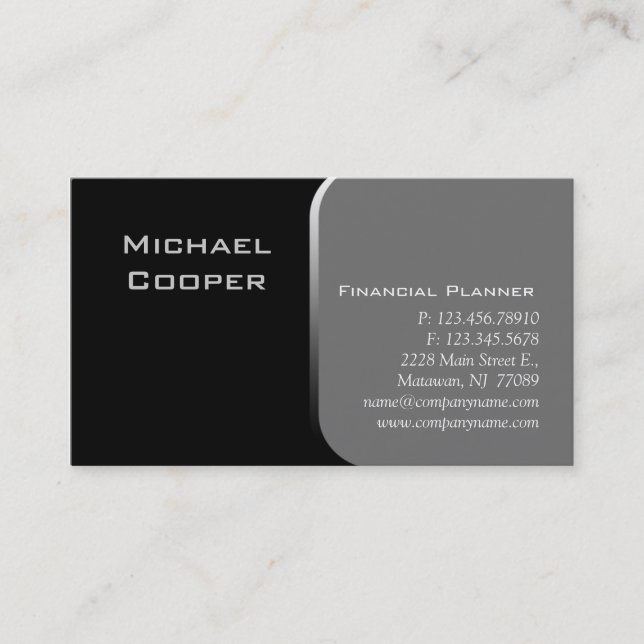 Carte De Visite Gris professionnel de planificateur financier de (Devant)