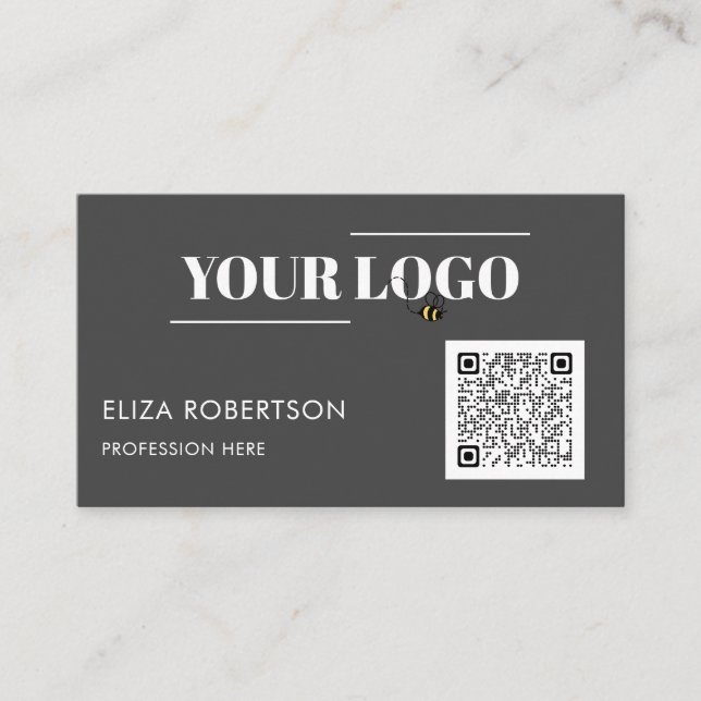 Carte De Visite Gris QR Code Professionnel Logo Professionnel Prof (Devant)