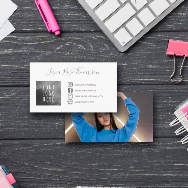 Carte De Visite Gris sur les médias sociaux icônes photo et logo (Créateur téléchargé)