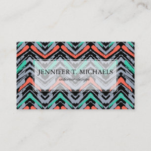 Carte De Visite Gris, Teal, et motif tiré par la main de corail d