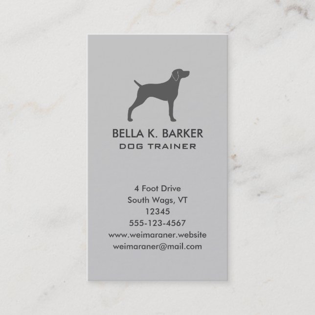 Carte De Visite Gris vertical de silhouette de chien de Weimaraner (Devant)
