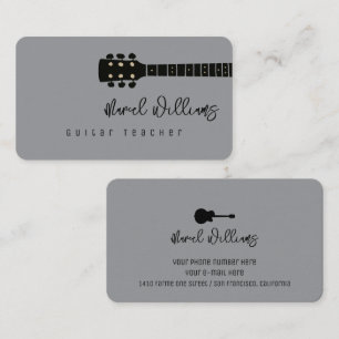 Carte de visite grise pour professeurs de guitare