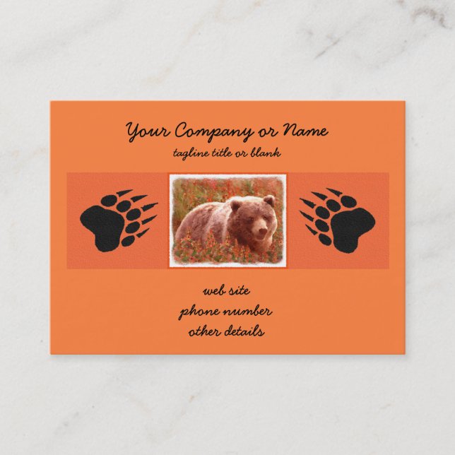 Carte De Visite Grizzly Bear Cub dans Fireweed Peinture Art de la  (Devant)