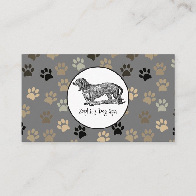 Carte De Visite Groomer Motif Whimsical Chien Et Empreinte de patt (Devant)