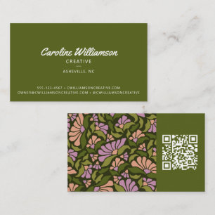 Carte De Visite Groovy Rétro Boho Terrien Vert Botanique Tendance