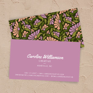 Carte De Visite Groovy Rétro Boho Violet Vert Botanique Tendance