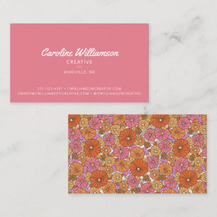 Carte De Visite Groovy Rétro Fleurs Botaniques Rose Orange Tendanc