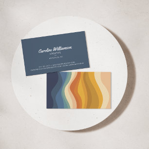 Carte De Visite Groovy Rétro Lignes Ondulées Jaune Bleu Tendance