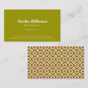Carte De Visite Groovy Rétro Rose Lime Vert Floral Audacieux Branc