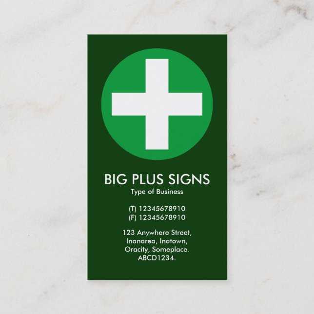 Carte De Visite Gros Plus Signes Vert - Vert foncé (Devant)
