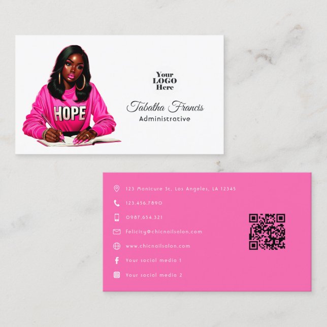 Carte De Visite Grosse femme noire Afro Boss en rose chaud (Devant / Derrière)