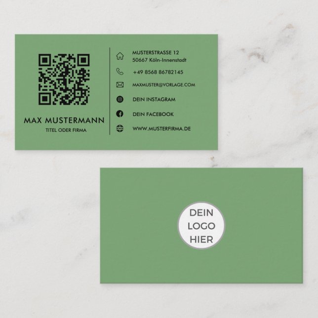 Carte De Visite Grüne QR Code Visitenkarte Selbst Gestalten (Devant / Derrière)