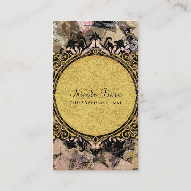 Carte De Visite Grunge Abstrait en verre rose noir et or (Devant)