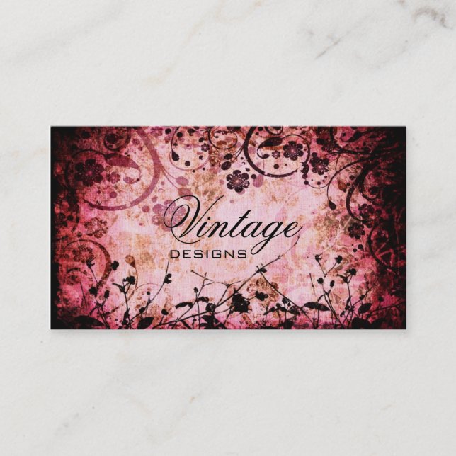 Carte de visite grunge floral (Devant)