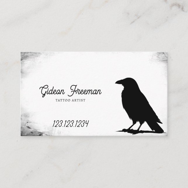 Carte De Visite Grunge Noir & Blanc Crow Silhouette Artiste de tat (Devant)