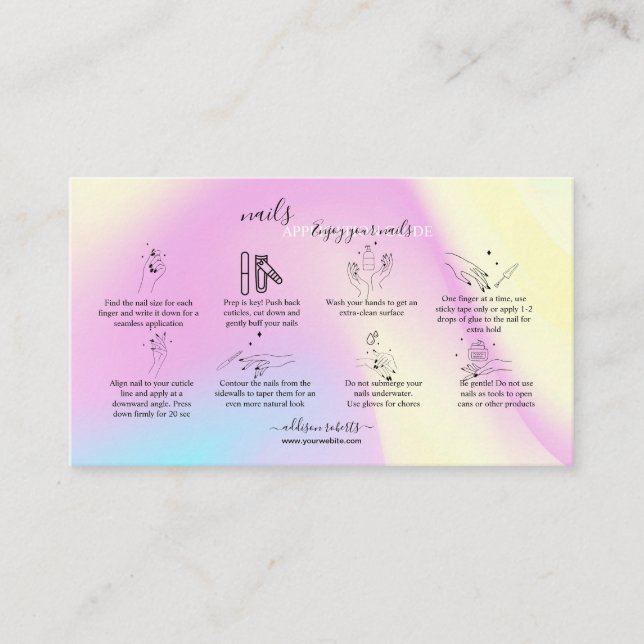 Carte De Visite Guide d'application des ongles étincelants Glam Ir (Devant)