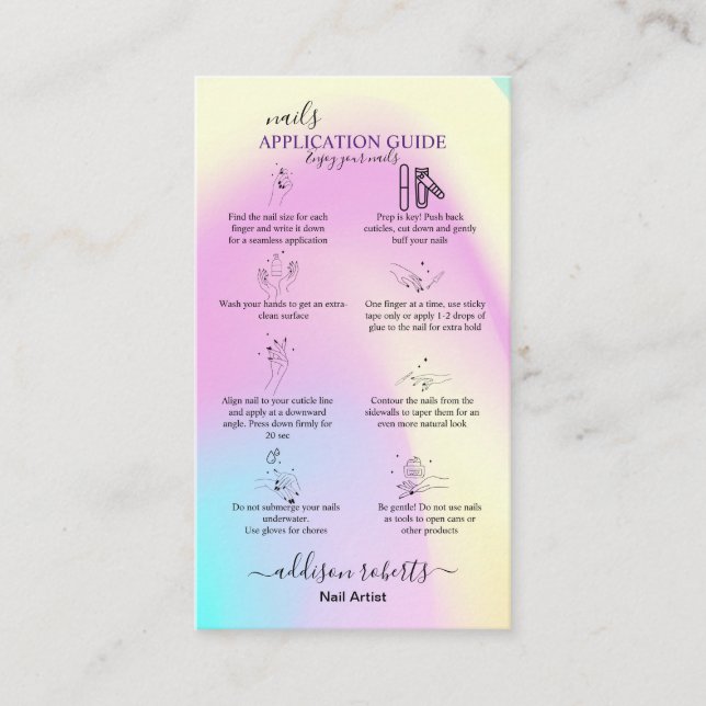 Carte De Visite Guide d'application des ongles Glam Iridescente (Devant)