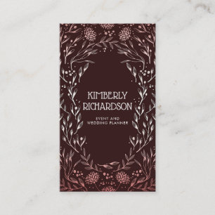 Carte De Visite Guirlande florale de Bourgogne et d'or rose
