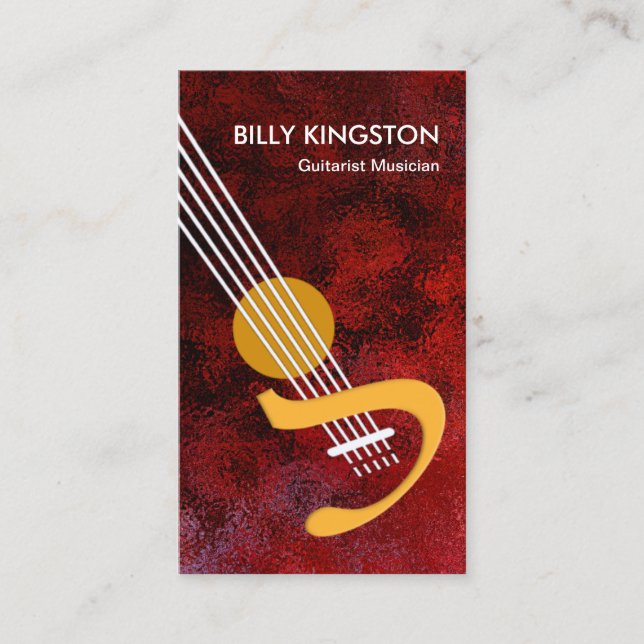Carte De Visite Guitar Ocean Ripple Red Grunge Guitariste (Devant)