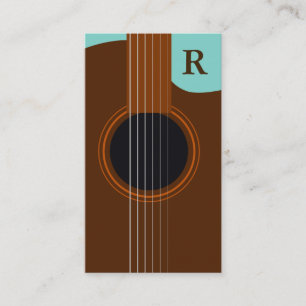 Carte De Visite Guitare acoustique monogramme marron Guitariste