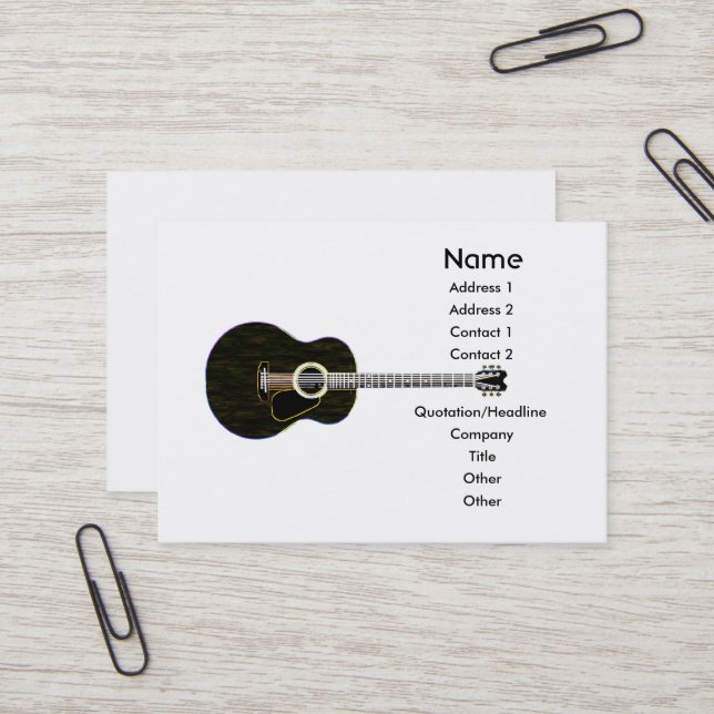 Carte De Visite Guitare acoustique noire (Devant/Arrière en situation)