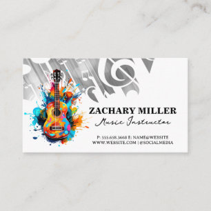 Carte De Visite Guitare artistique colorée   Notes musicales