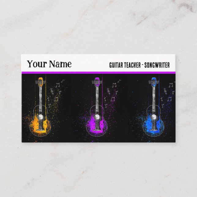 Carte De Visite Guitare colorée Trio Musique Instructeur Guitarist (Devant)
