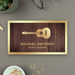 Carte De Visite Guitare en bois rustique or professeur de musique