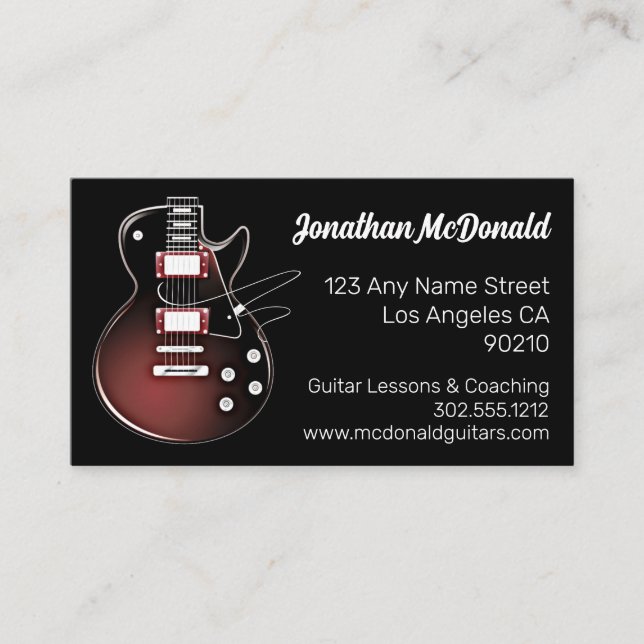 Carte De Visite Guitare Enseignant Musicien Guitariste Rock Musiqu (Devant)