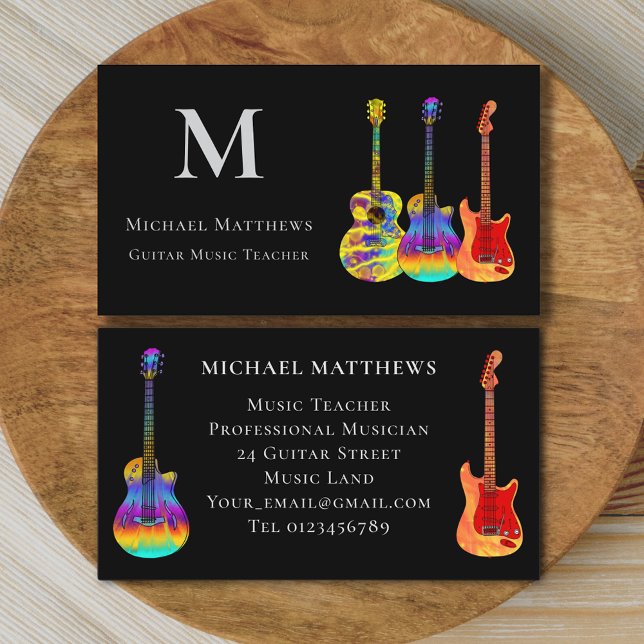 Carte De Visite Guitare moderne professeur de musique personnalisé (Stylish Guitar teacher custom business card)