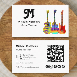 Carte De Visite Guitare Music Enseignant QR code Social Media Cust