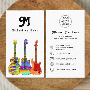 Carte De Visite Guitare Music Professeur Logo Personnalisé Social 
