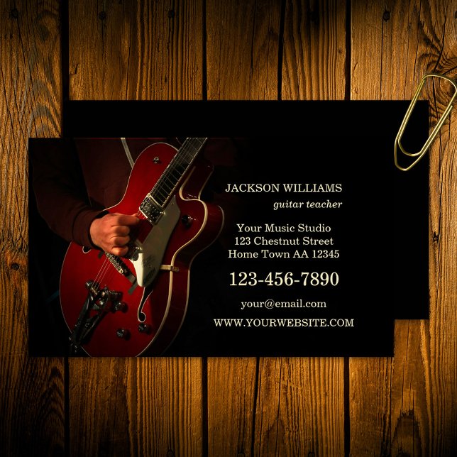 Carte De Visite Guitare Musique Professeur Guitariste (Guitar teacher, music teacher, band member or music studio professional business card)