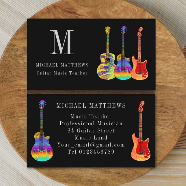 Carte De Visite Guitare Teacher Musicien Personnalisé (Stylish guitar teacher musician custom business card)